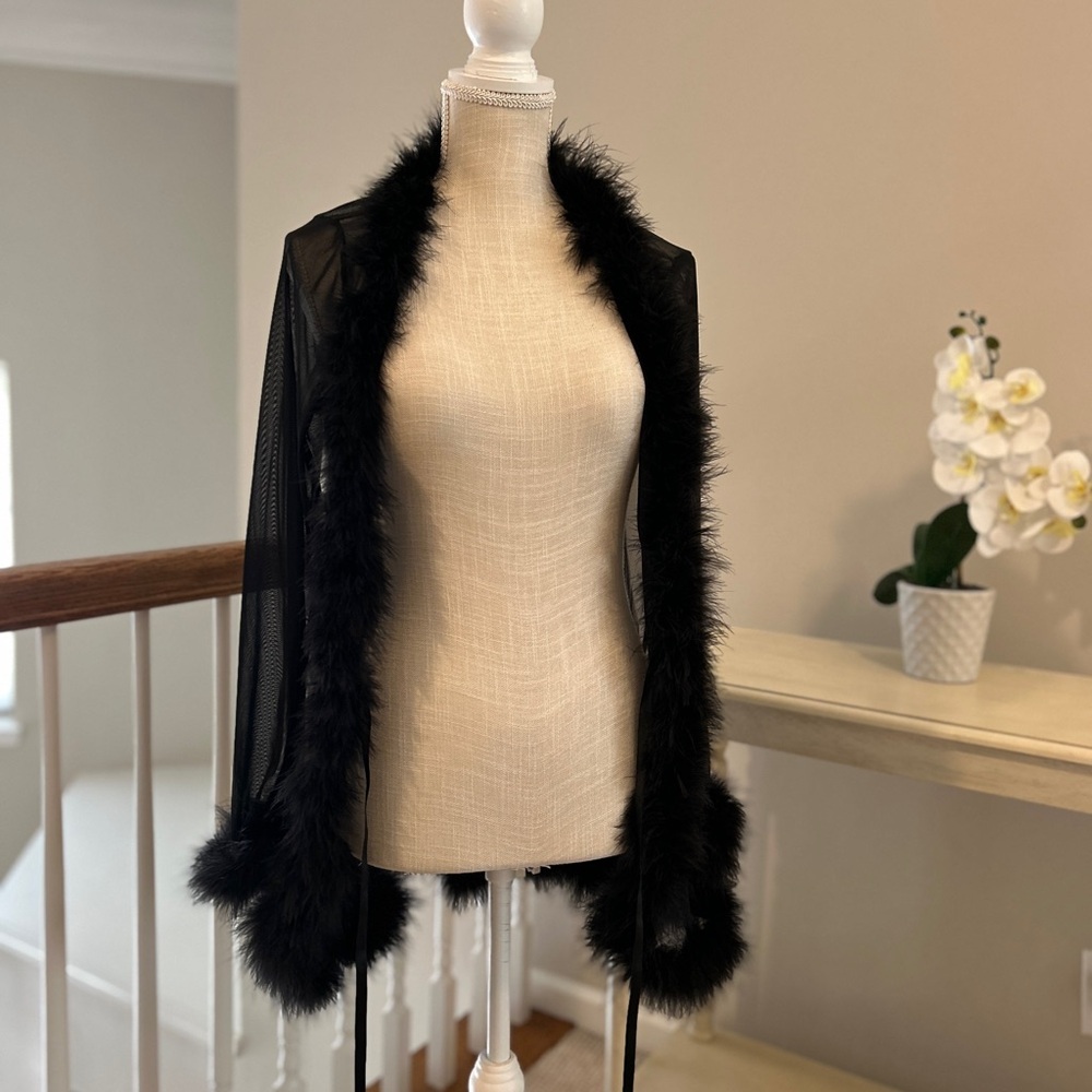 Windsor Black Sheer Cape with Fur Trim